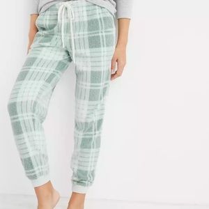 Fleece Plaid Sweatpants Jogger soft green
